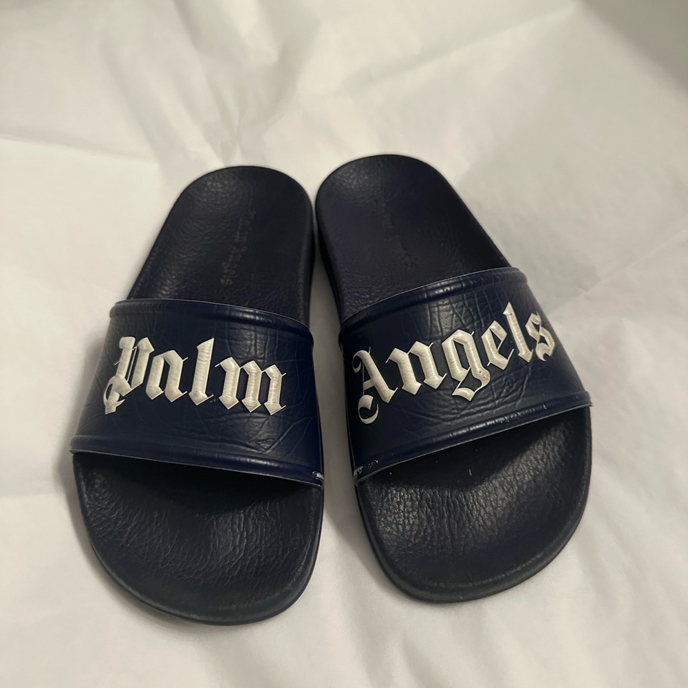 Palm Angels Dark Blue Slides with White Logo